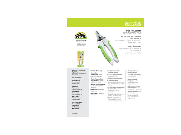 Andis Nail Clipper Large - White/Lime Green - Artemis Grooming Supplies