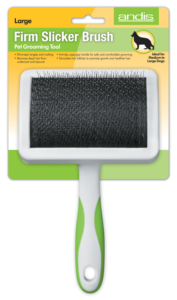 Andis Firm Slicker Brush Large - White/Lime Green - Artemis Grooming Supplies