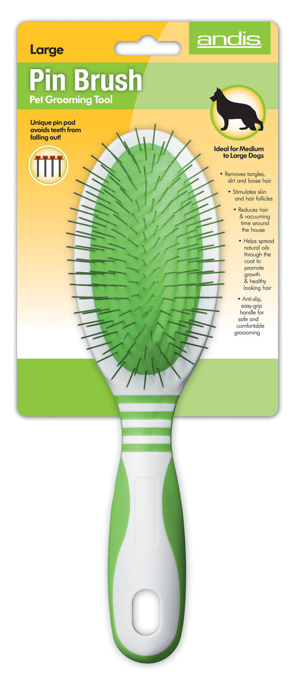 Andis Pin Brush Large  - White/Lime Green - Artemis Grooming Supplies