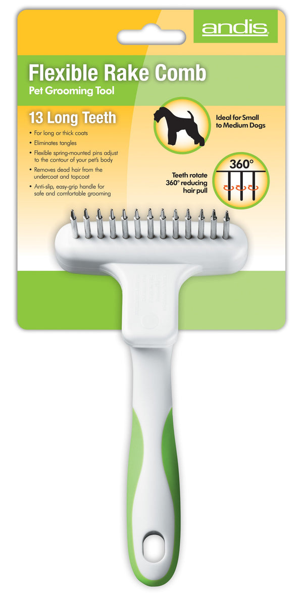 Andis Flexible Rake Comb - White/Lime Green - Artemis Grooming Supplies