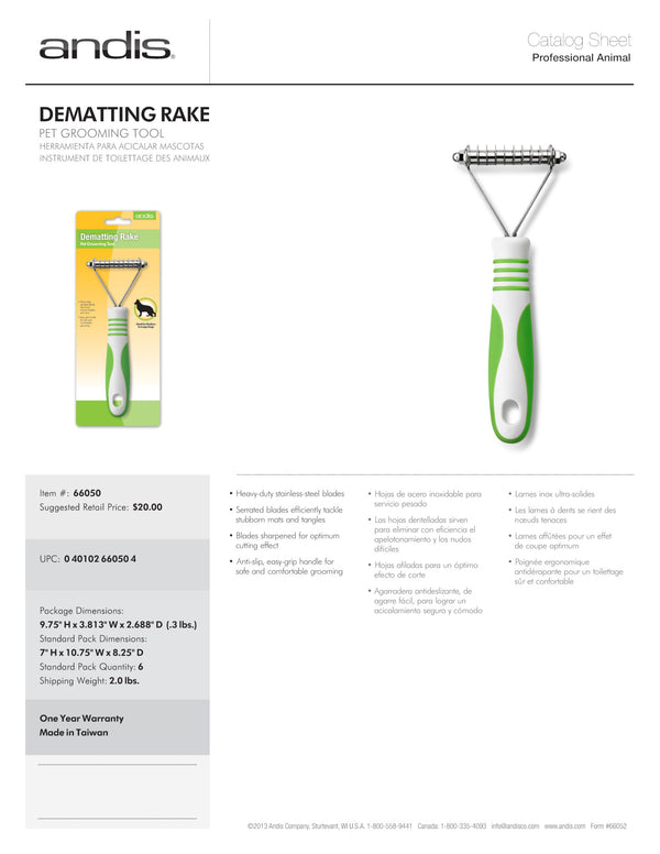 Andis Dematting Rake - White/Lime Green - Artemis Grooming Supplies