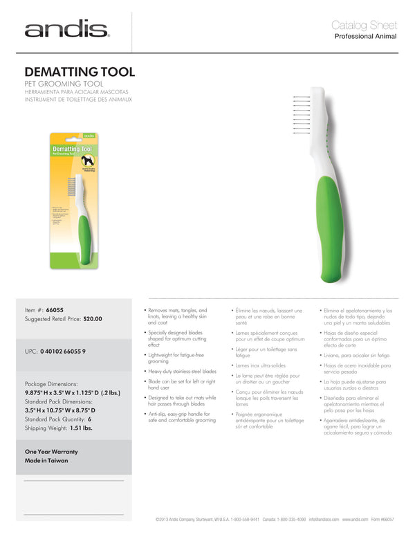 Andis Dematting Tool - White/Lime Green - Artemis Grooming Supplies